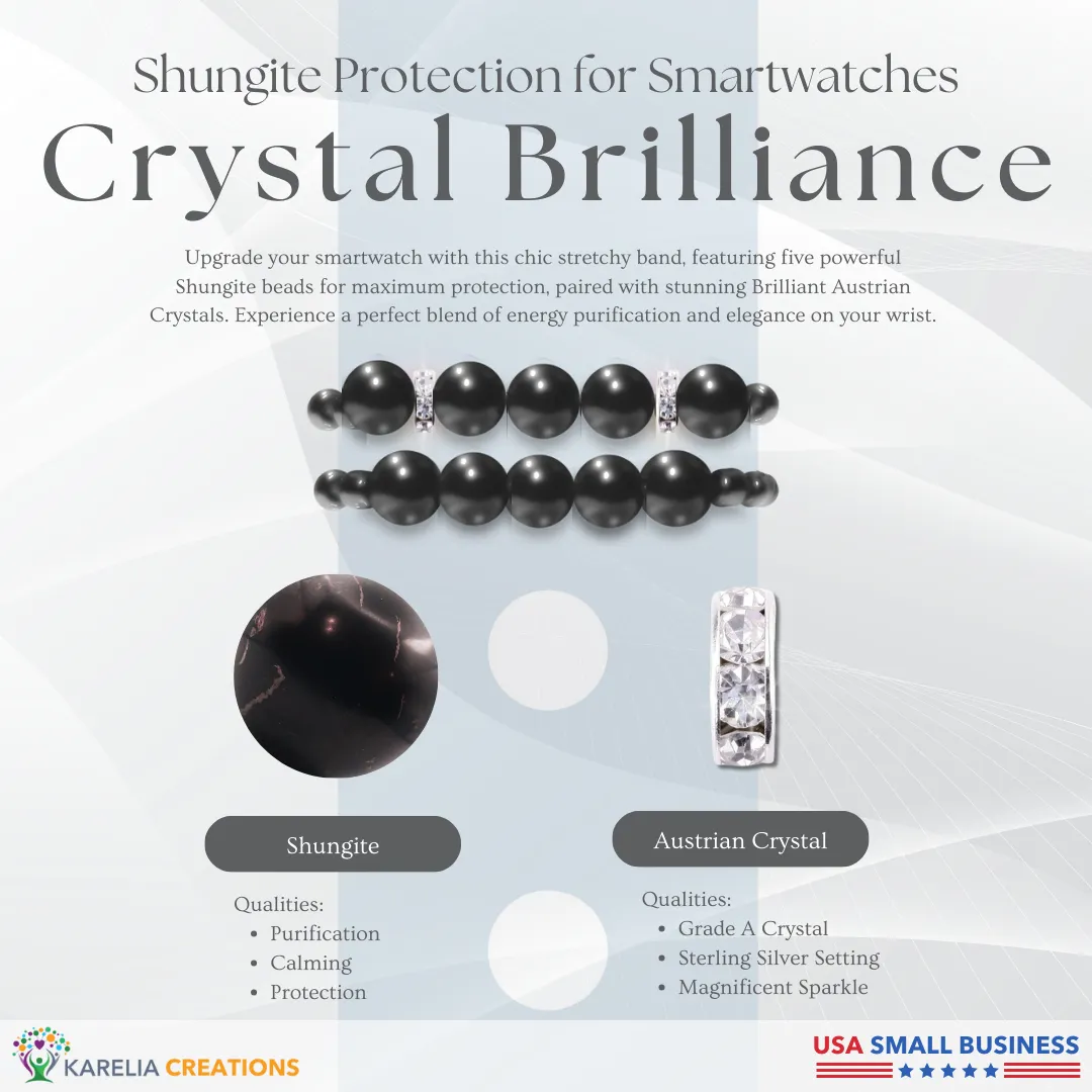 Bundle: All Shungite PLUS Austrian Crystal Protection Band for Watches | Apple iWatch Galaxy Smartwatch Decor Charms Loops