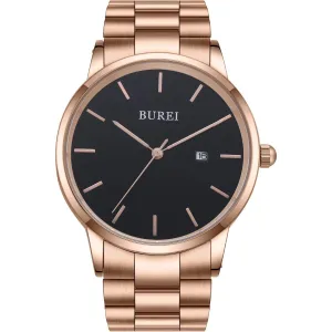 BUREI Men's Stainless Steel Luxury Watches Fashion Analog Quartz Watches for Men Classic Dress Steel Men's Watch 42mm Watches for Men