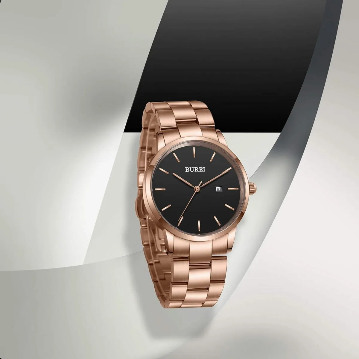 BUREI Men's Stainless Steel Luxury Watches Fashion Analog Quartz Watches for Men Classic Dress Steel Men's Watch 42mm Watches for Men