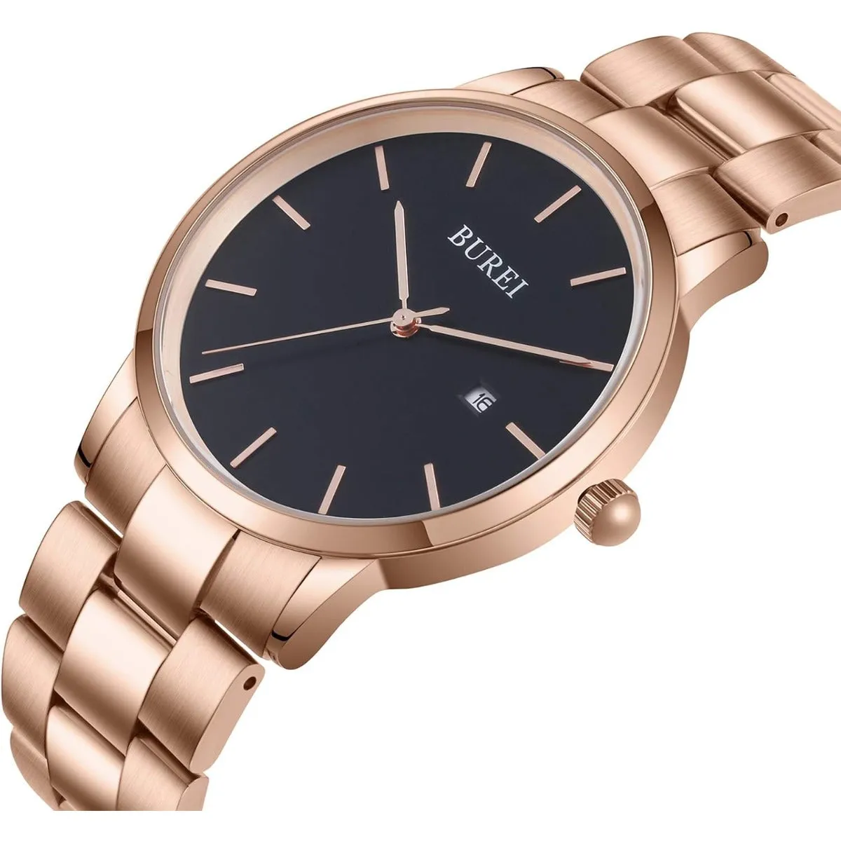 BUREI Men's Stainless Steel Luxury Watches Fashion Analog Quartz Watches for Men Classic Dress Steel Men's Watch 42mm Watches for Men