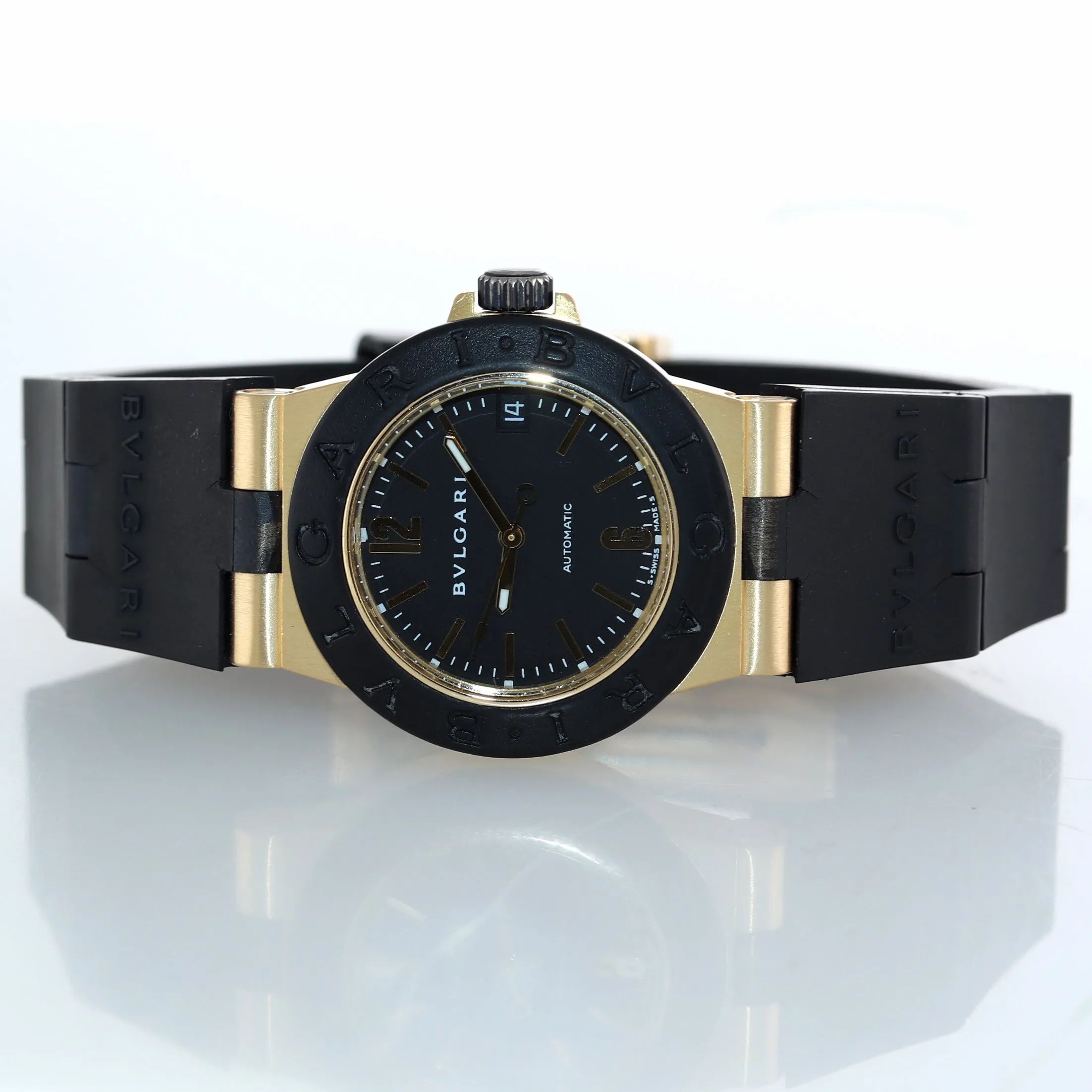 Bvlgari Bulgari Diagono 18k Yellow Gold Rubber AL32G Quartz 32mm Automatic Watch