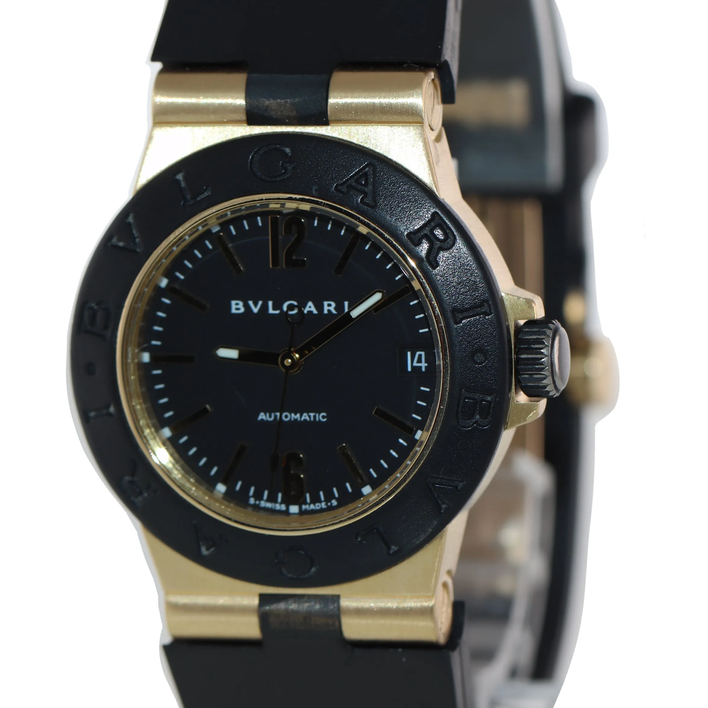 Bvlgari Bulgari Diagono 18k Yellow Gold Rubber AL32G Quartz 32mm Automatic Watch