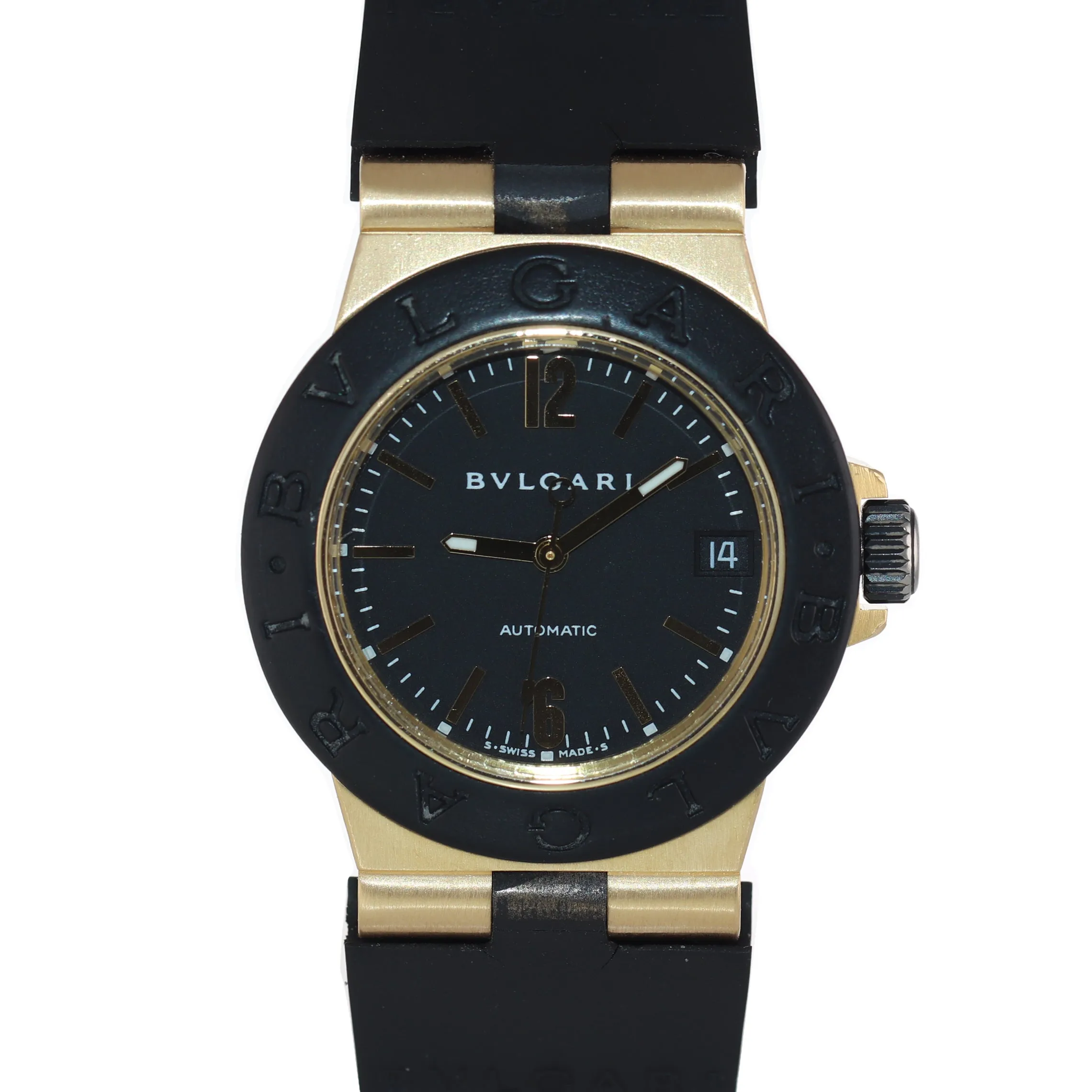 Bvlgari Bulgari Diagono 18k Yellow Gold Rubber AL32G Quartz 32mm Automatic Watch