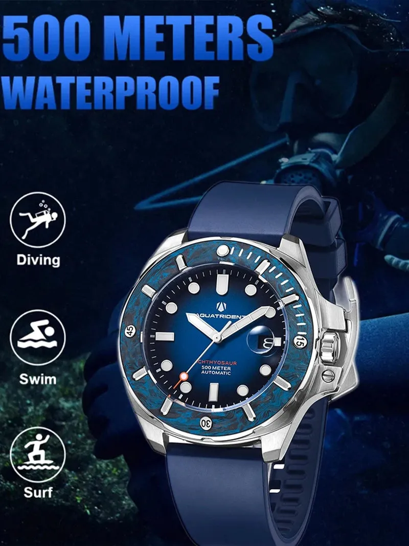 Carbon Fibre 45MM Deep Dive Men'S Luxury Leisure Watch NH35 Automatic Mechanical Sapphire Watch 500M Waterproof