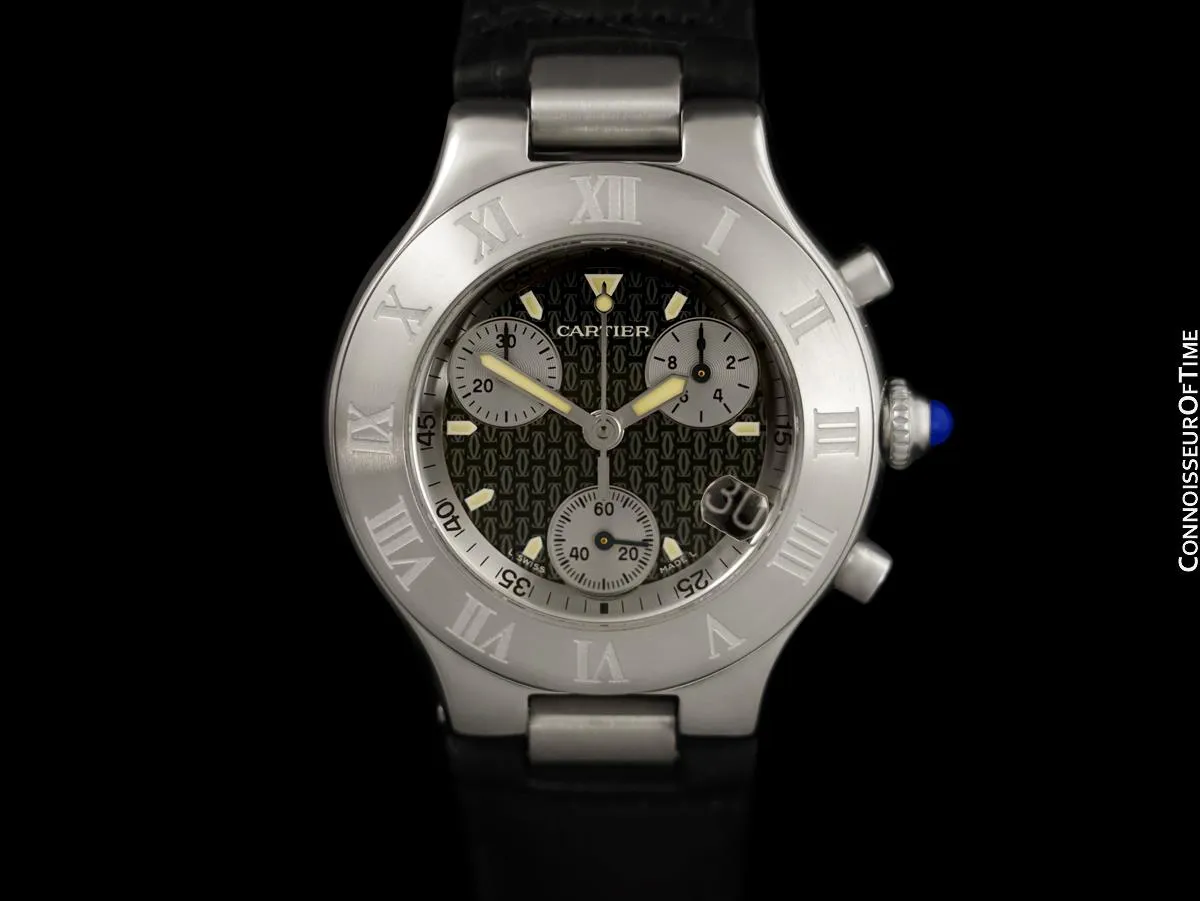 Cartier 21C Mens Chronoscaph Chronograph, Ref. 2424 - Stainless Steel