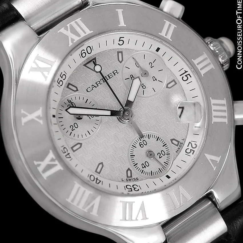 Cartier 21C Mens Chronoscaph Chronograph, Ref. 2424 - Stainless Steel