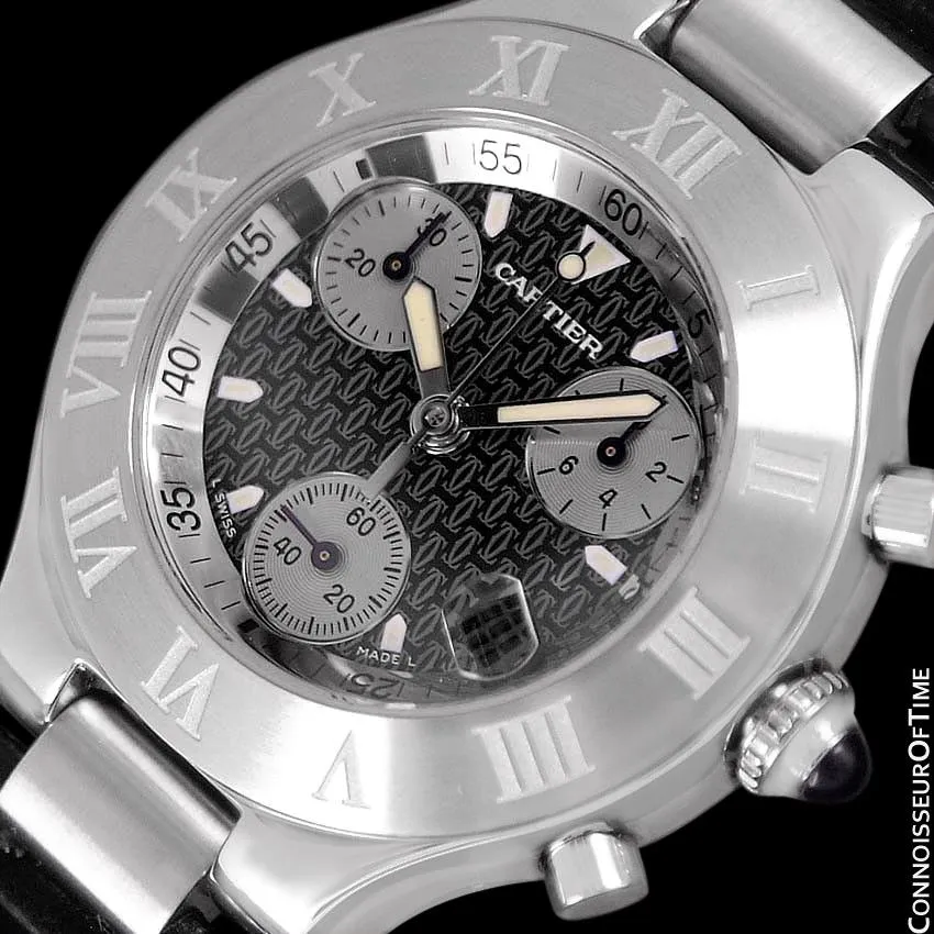 Cartier 21C Mens Chronoscaph Chronograph, Ref. 2424 - Stainless Steel