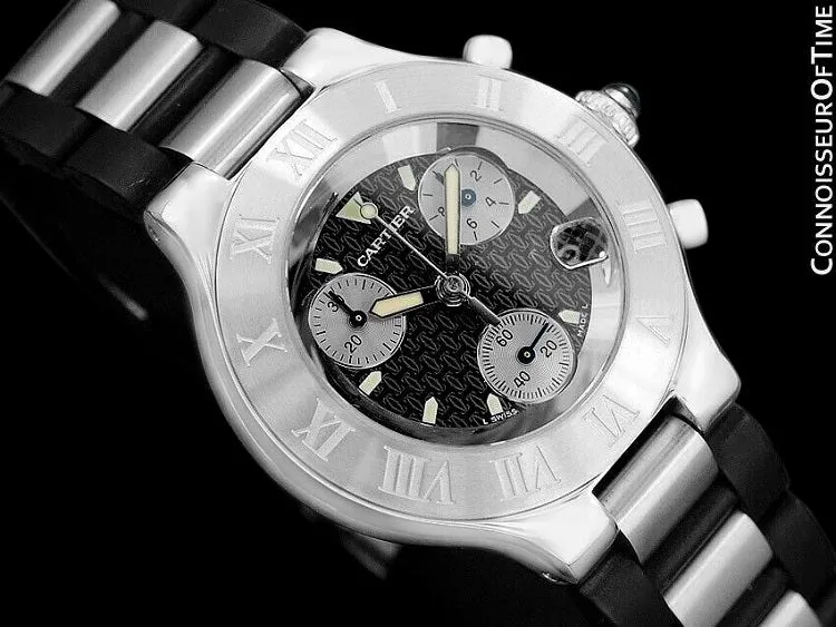 Cartier 21C Mens Chronoscaph Chronograph, Ref. 2424 - Stainless Steel