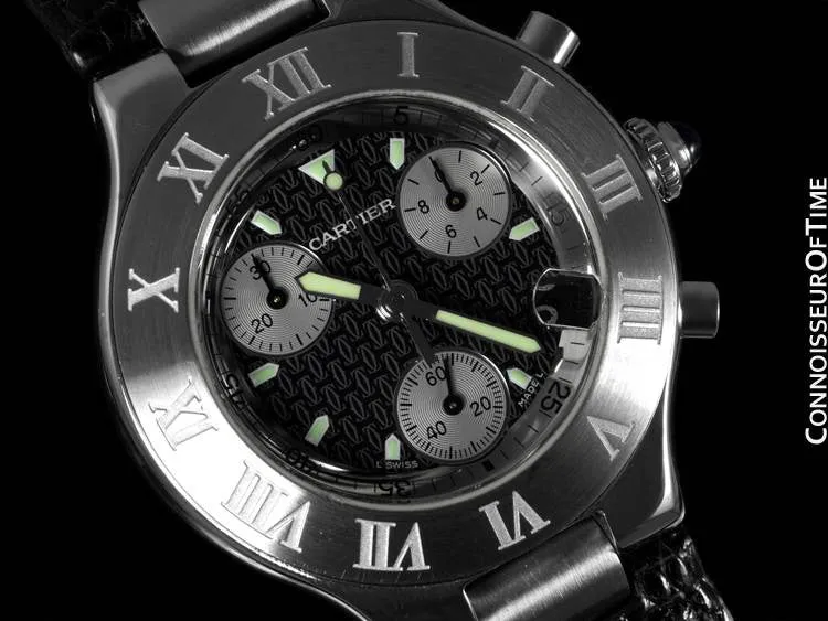 Cartier 21C Mens Chronoscaph Chronograph, Ref. 2424 - Stainless Steel