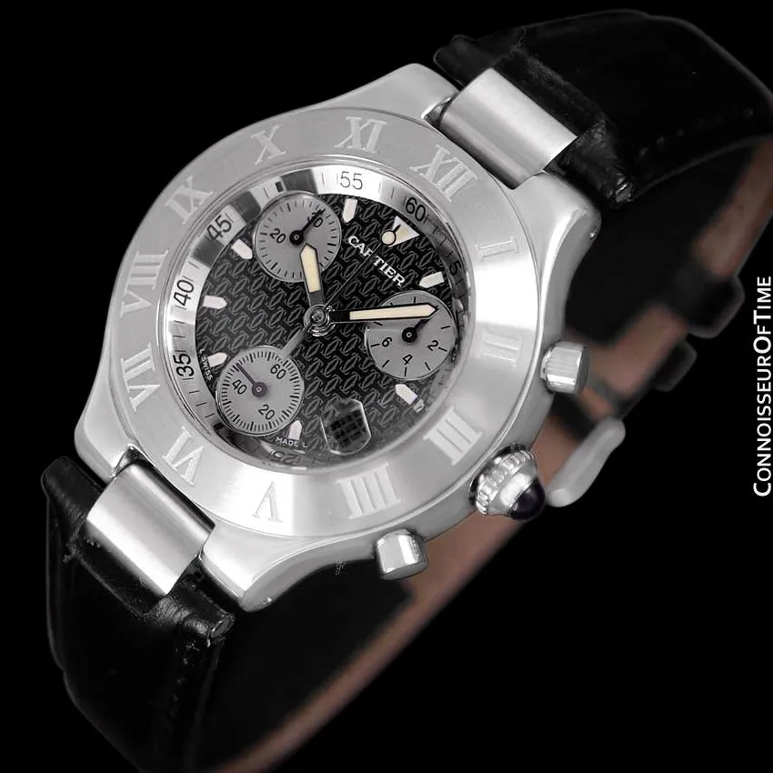 Cartier 21C Mens Chronoscaph Chronograph, Ref. 2424 - Stainless Steel