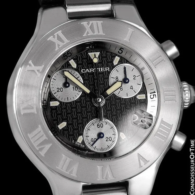 Cartier 21C Mens Chronoscaph Chronograph, Ref. 2424 - Stainless Steel