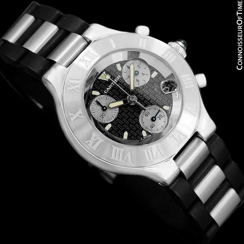 Cartier 21C Mens Chronoscaph Chronograph, Ref. 2424 - Stainless Steel