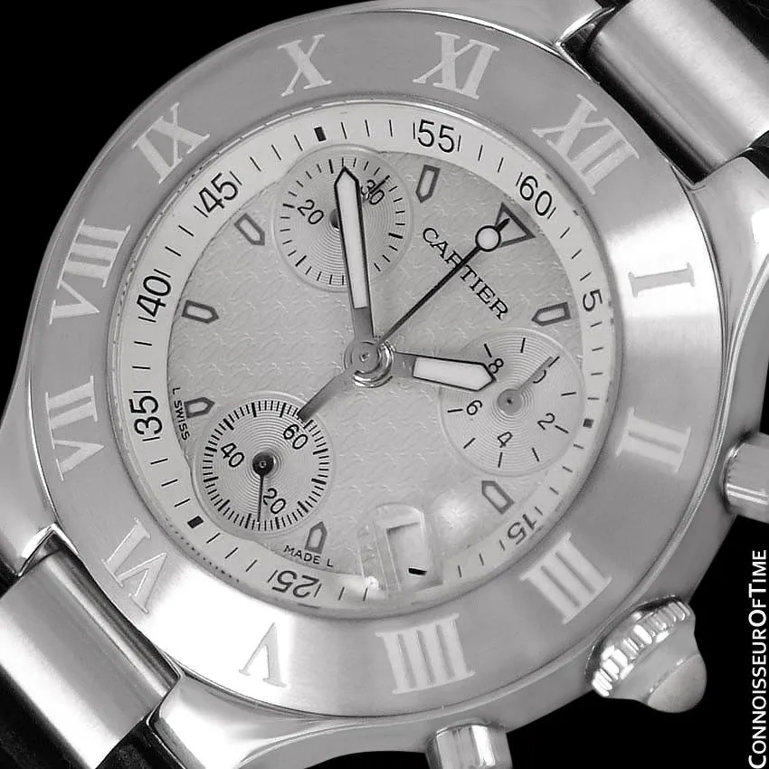 Cartier 21C Mens Chronoscaph Chronograph, Ref. 2424 - Stainless Steel
