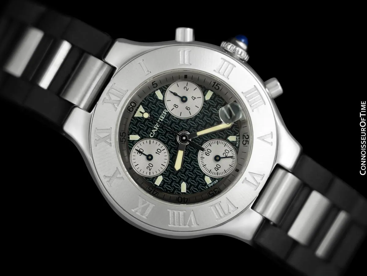 Cartier 21C Mens Chronoscaph Chronograph, Ref. 2424 - Stainless Steel
