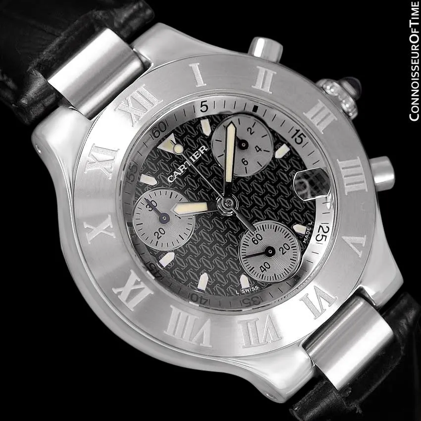 Cartier 21C Mens Chronoscaph Chronograph, Ref. 2424 - Stainless Steel