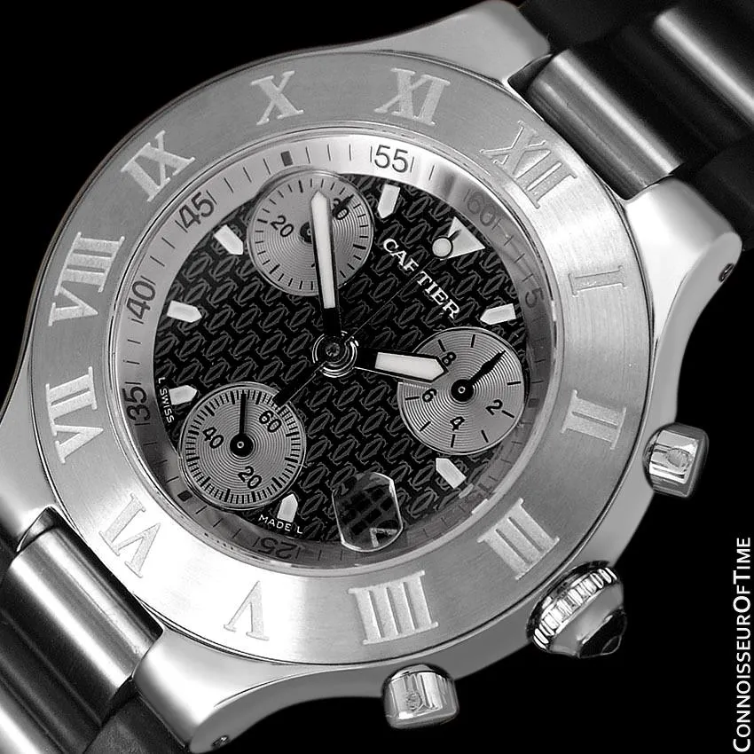 Cartier 21C Mens Chronoscaph Chronograph, Ref. 2424 - Stainless Steel