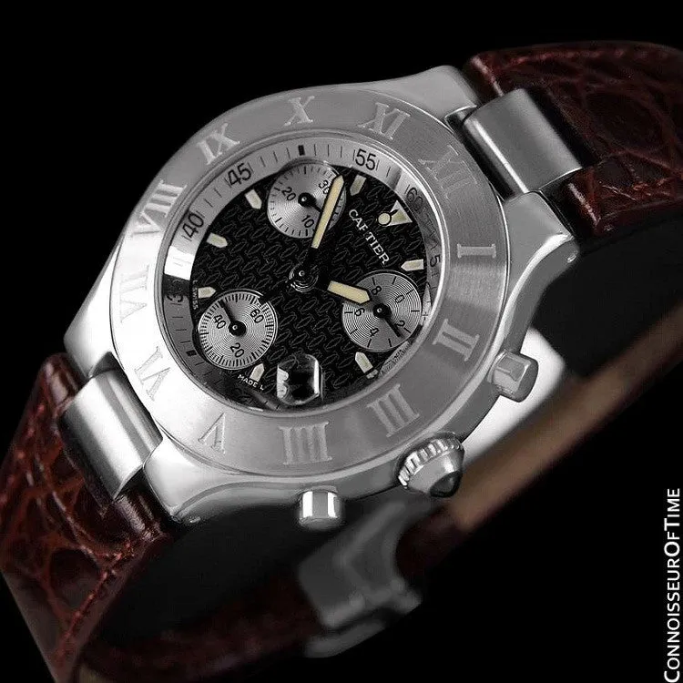 Cartier 21C Mens Chronoscaph Chronograph, Ref. 2424 - Stainless Steel