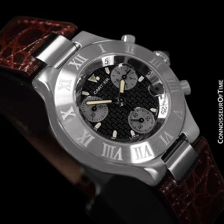 Cartier 21C Mens Chronoscaph Chronograph, Ref. 2424 - Stainless Steel