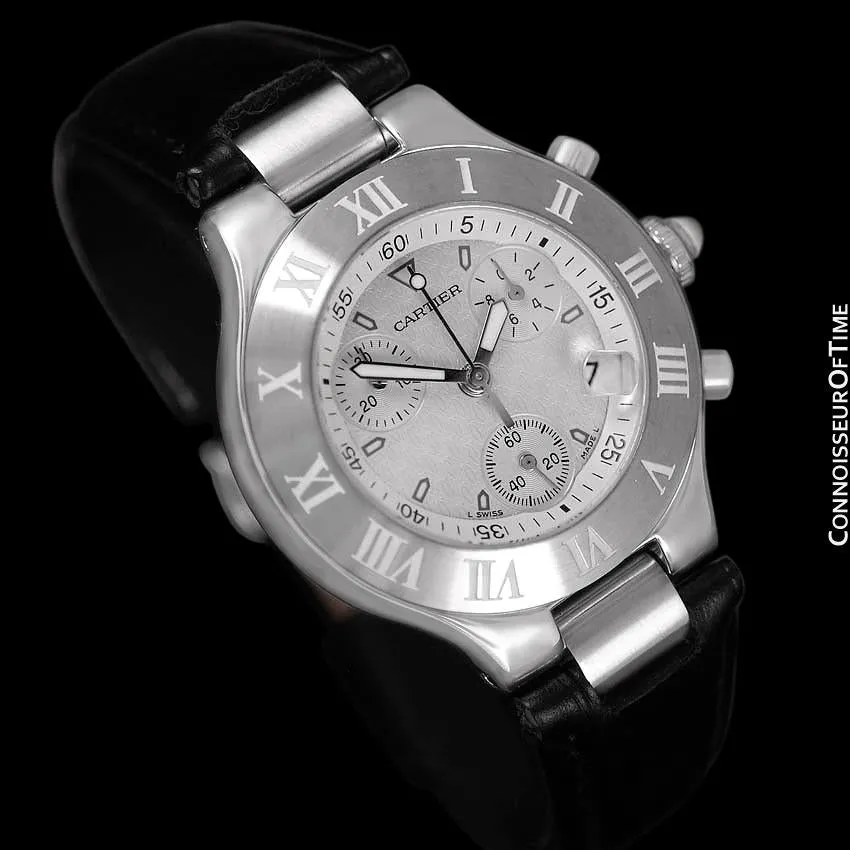 Cartier 21C Mens Chronoscaph Chronograph, Ref. 2424 - Stainless Steel
