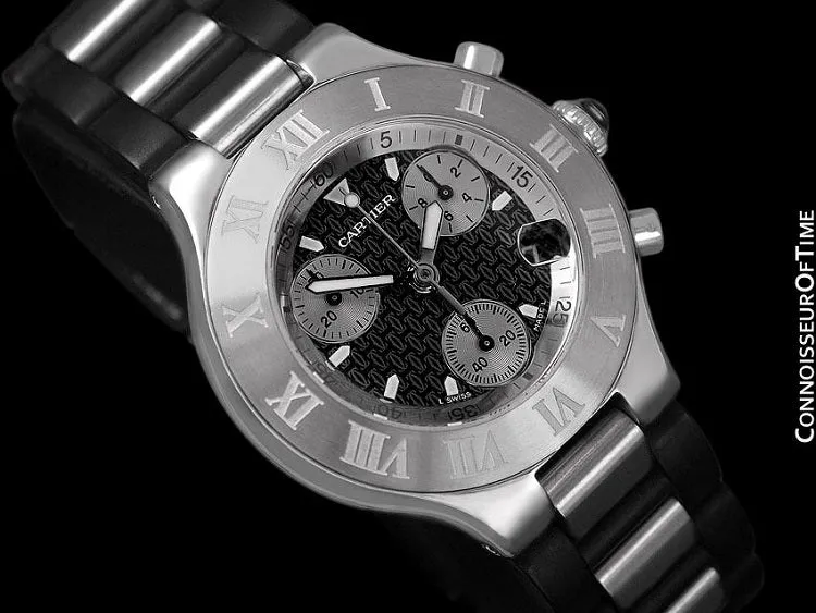 Cartier 21C Mens Chronoscaph Chronograph, Ref. 2424 - Stainless Steel