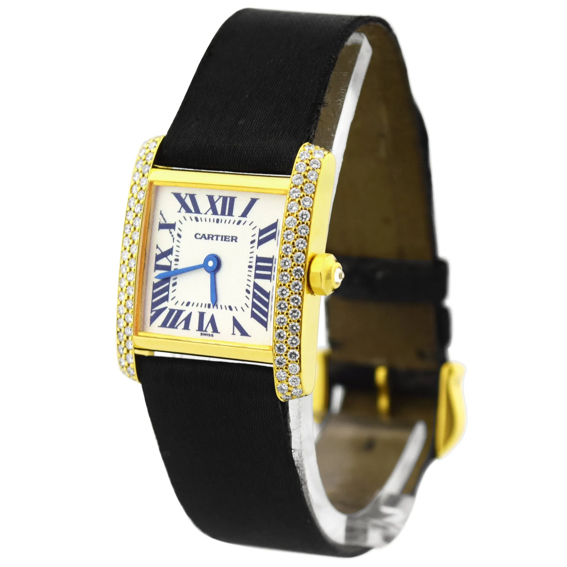 Cartier Ladies Tank Francaise 18K Yellow Gold w/ Diamonds 20mm Silver Roman Dial Watch Reference #: W5000256
