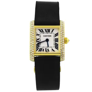 Cartier Ladies Tank Francaise 18K Yellow Gold w/ Diamonds 20mm Silver Roman Dial Watch Reference #: W5000256