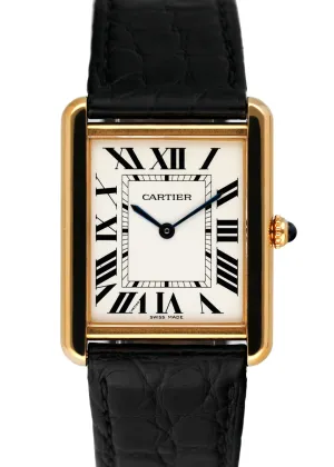 Cartier Tank Solo W5200004  18K Yellow Gold Mens Watch Box Papers