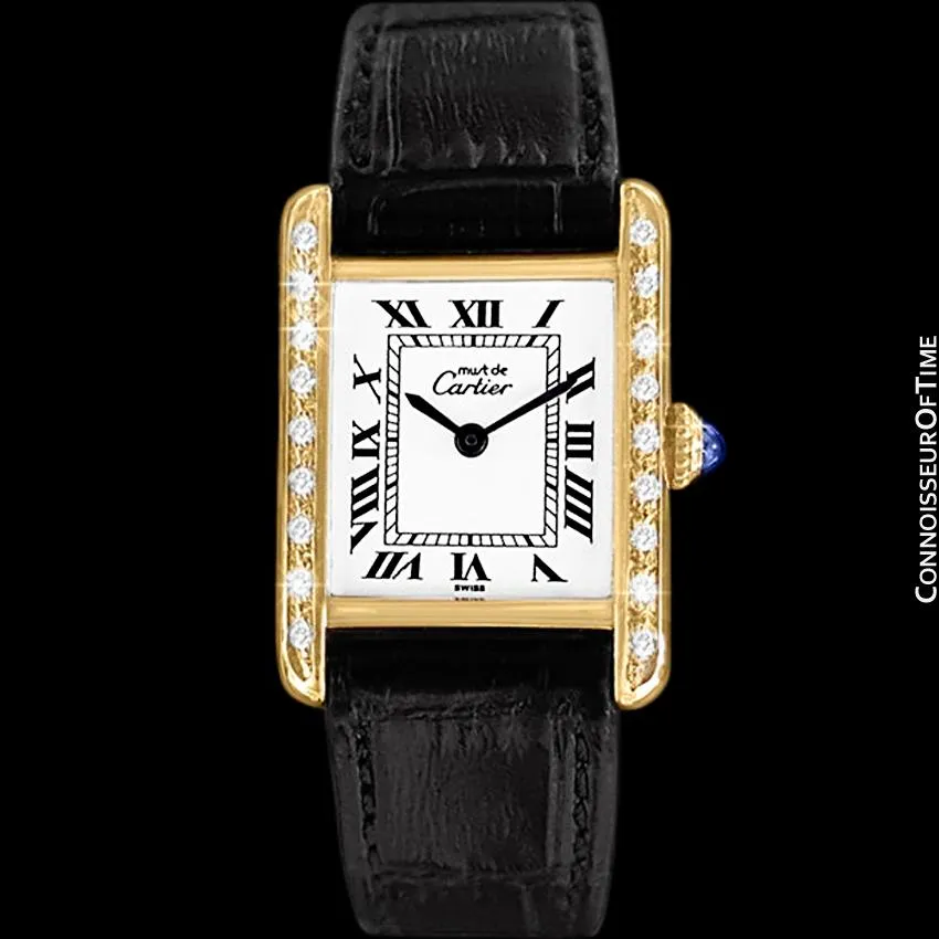 Cartier Vintage Ladies Tank Mechanical Watch - Gold Vermeil, 18K Gold over Sterling Silver & Diamonds