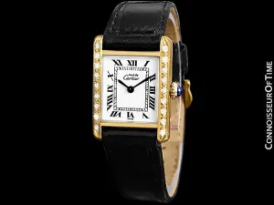 Cartier Vintage Ladies Tank Mechanical Watch - Gold Vermeil, 18K Gold over Sterling Silver & Diamonds
