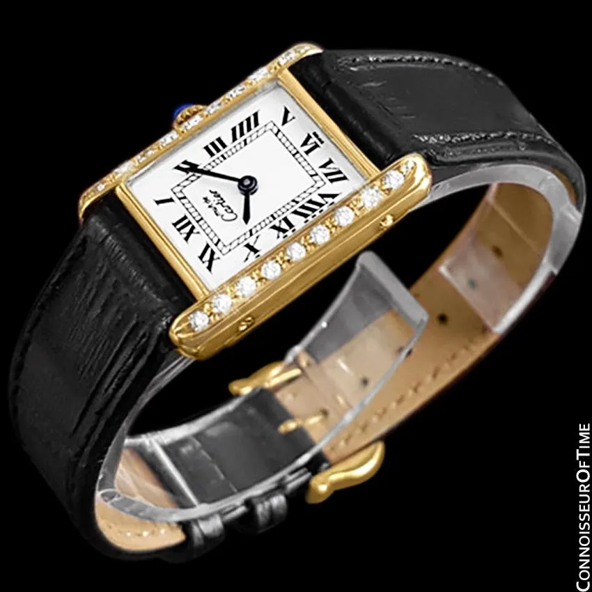 Cartier Vintage Ladies Tank Mechanical Watch - Gold Vermeil, 18K Gold over Sterling Silver & Diamonds