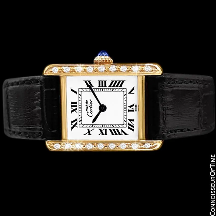 Cartier Vintage Ladies Tank Mechanical Watch - Gold Vermeil, 18K Gold over Sterling Silver & Diamonds