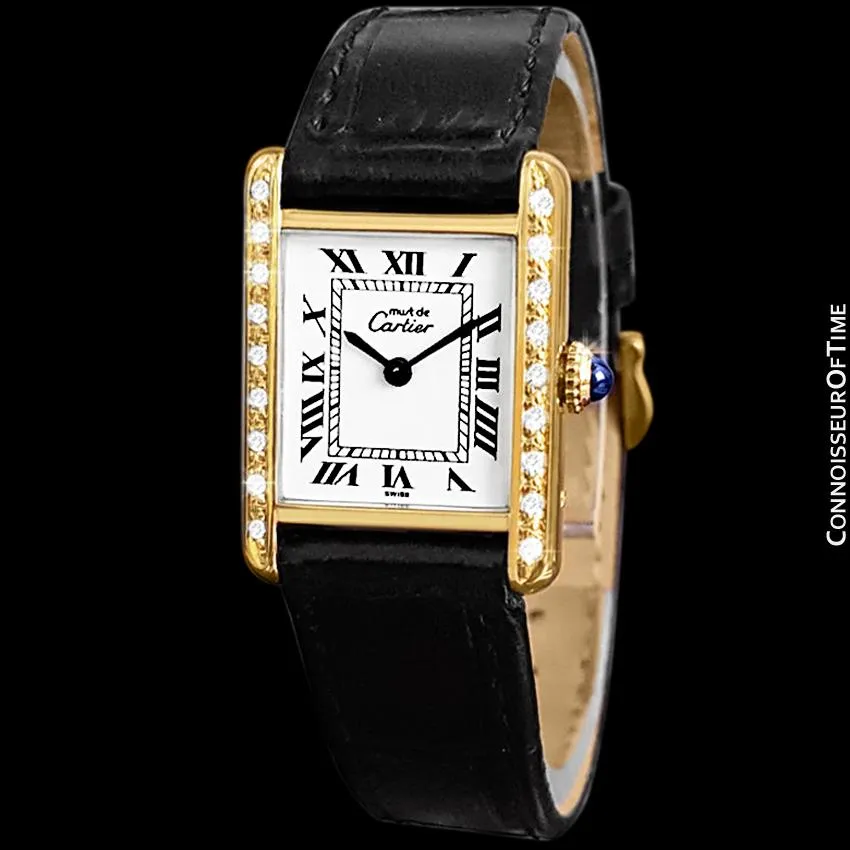 Cartier Vintage Ladies Tank Mechanical Watch - Gold Vermeil, 18K Gold over Sterling Silver & Diamonds