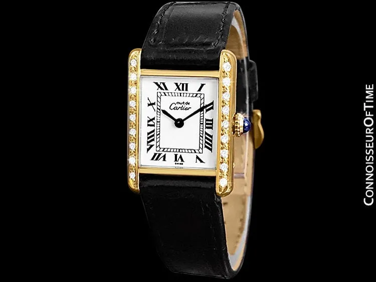 Cartier Vintage Ladies Tank Mechanical Watch - Gold Vermeil, 18K Gold over Sterling Silver & Diamonds