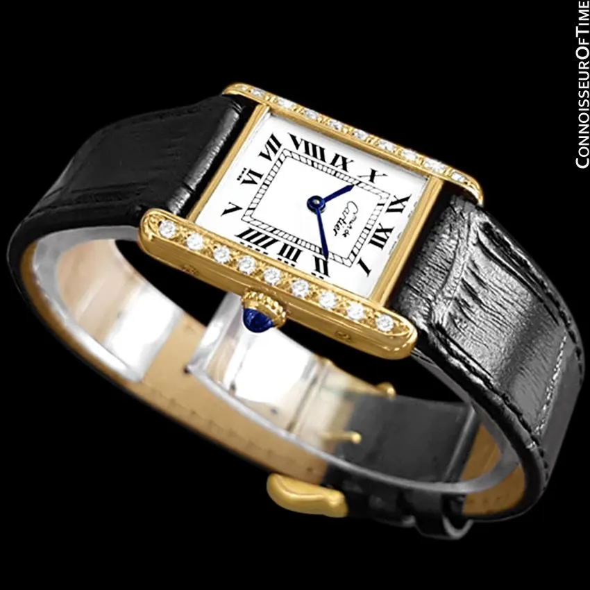 Cartier Vintage Ladies Tank Mechanical Watch - Gold Vermeil, 18K Gold over Sterling Silver & Diamonds