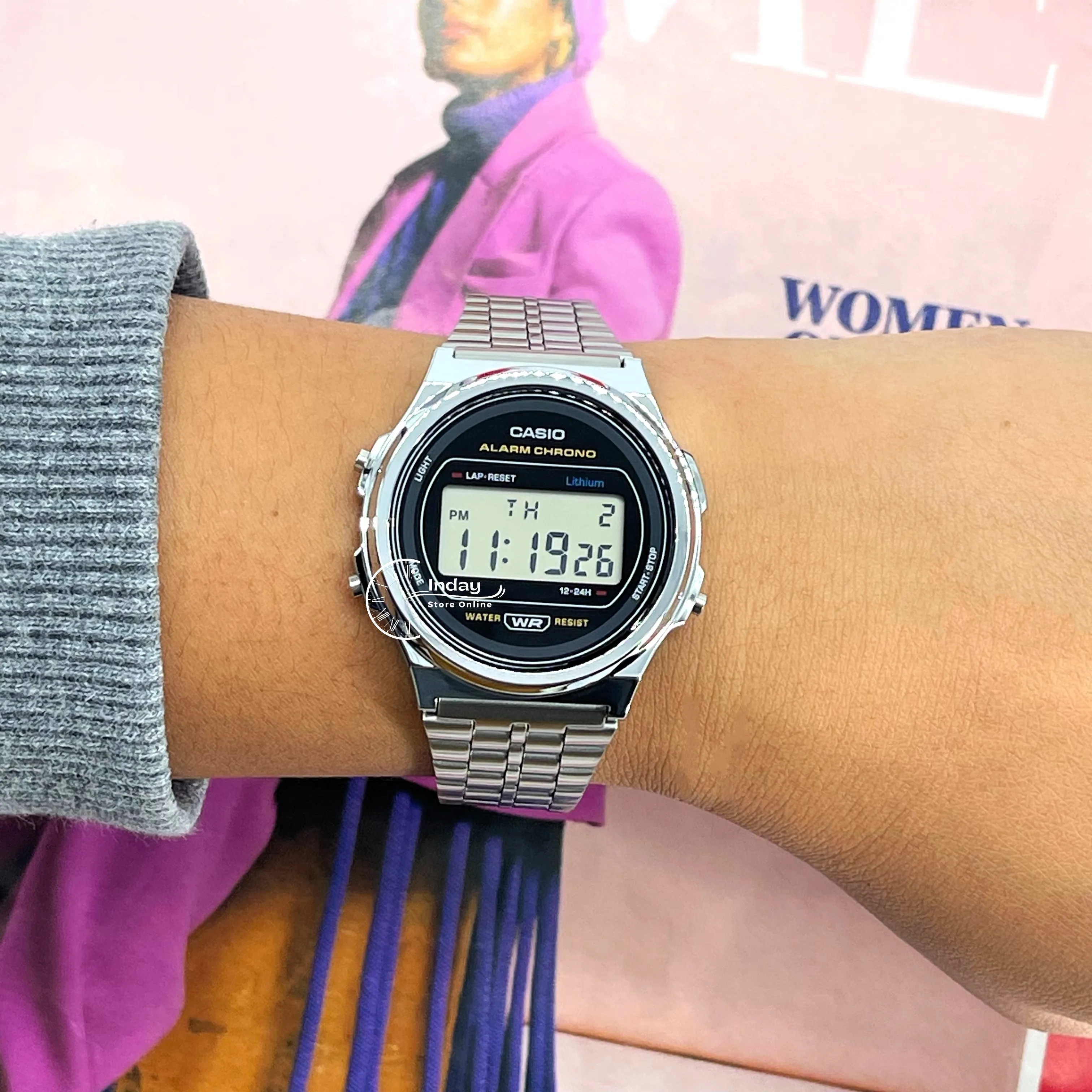 Casio Women's Watch A171WE-1A Resin Glass Stainless Steel Band Adjustable Clasp Battery Life 7-Years