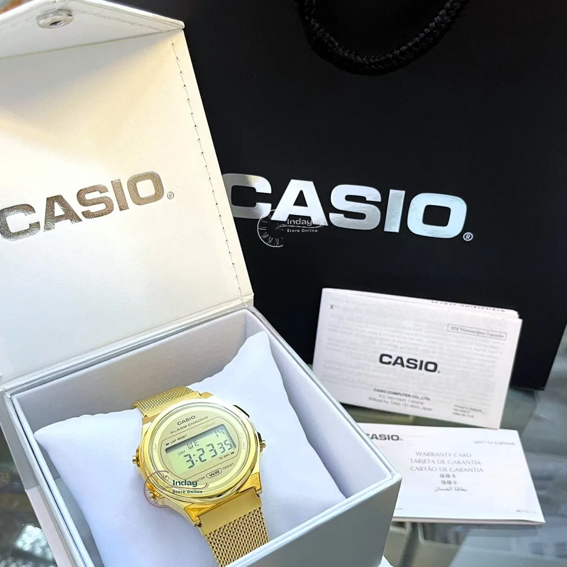 Casio Women's Watch A171WEMG-9A Stainless Steel Mesh Band Adjustable Clasp Battery Life: 7 years