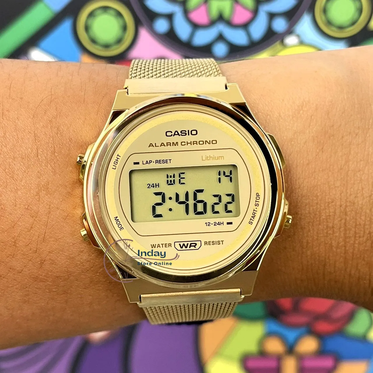 Casio Women's Watch A171WEMG-9A Stainless Steel Mesh Band Adjustable Clasp Battery Life: 7 years