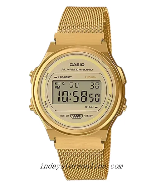 Casio Women's Watch A171WEMG-9A Stainless Steel Mesh Band Adjustable Clasp Battery Life: 7 years