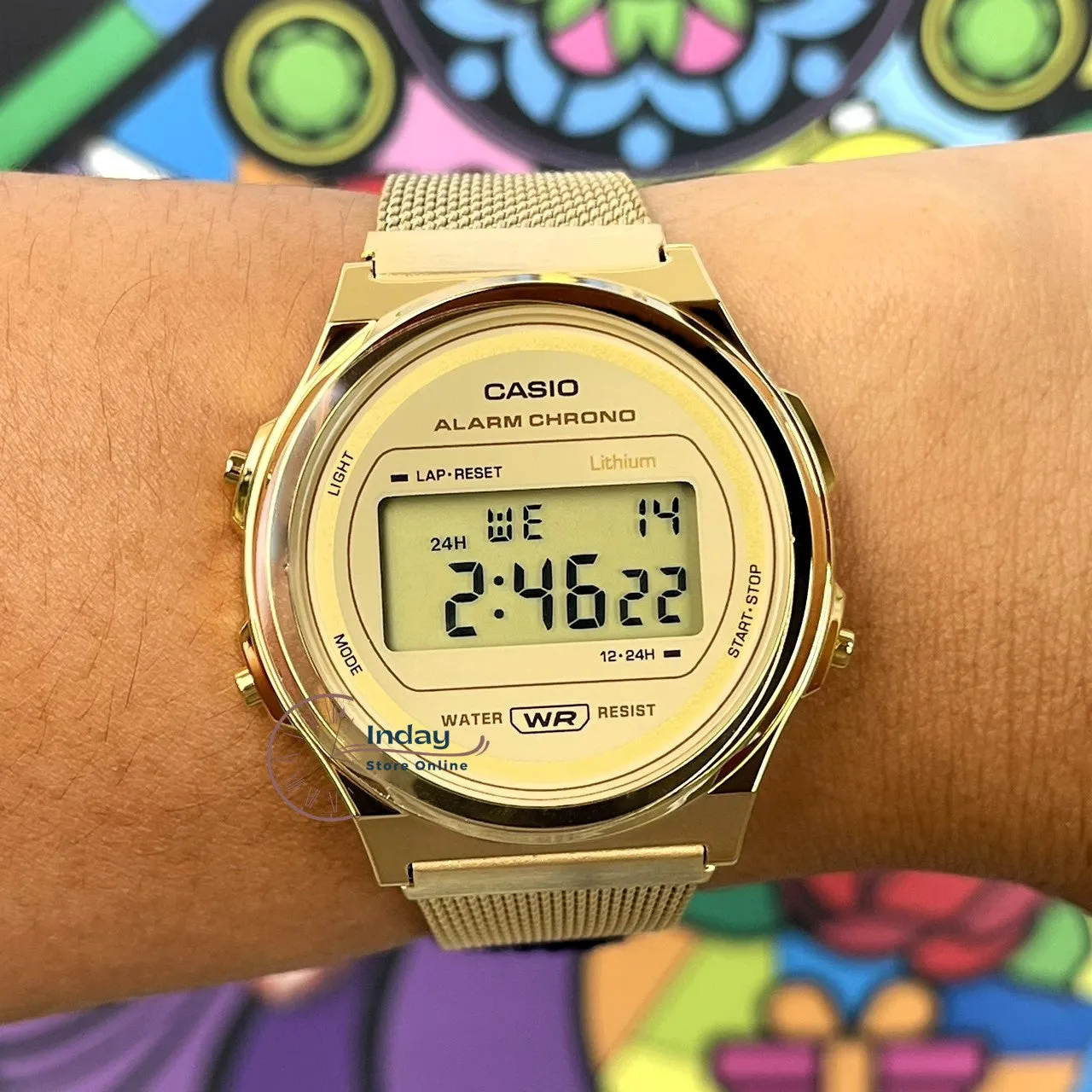 Casio Women's Watch A171WEMG-9A Stainless Steel Mesh Band Adjustable Clasp Battery Life: 7 years