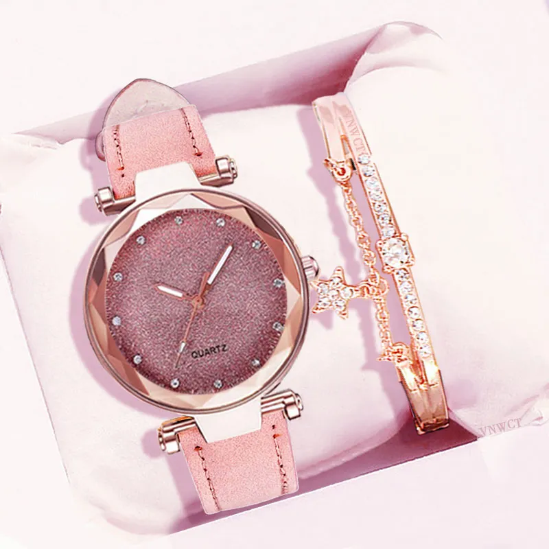 Casual Romantic Starry Sky Wrist Watch Bracelet Set