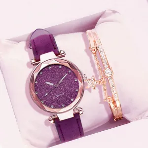 Casual Romantic Starry Sky Wrist Watch Bracelet Set