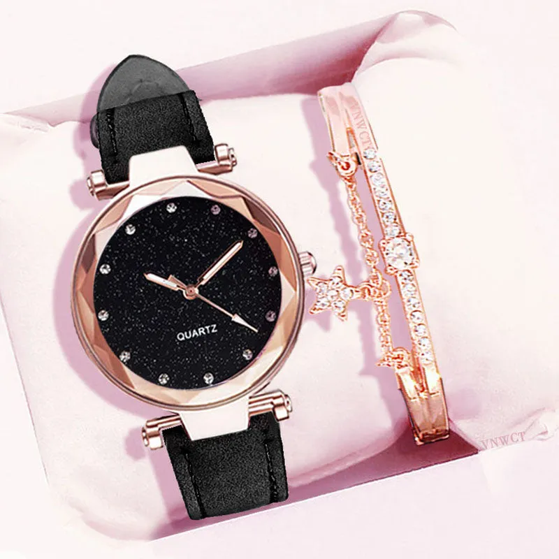 Casual Romantic Starry Sky Wrist Watch Bracelet Set