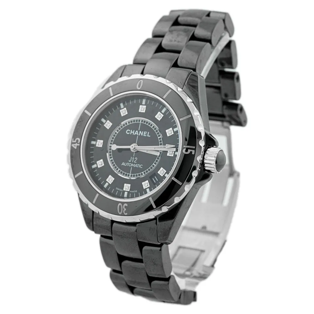 Chanel Ladies J12 Black Ceramic 38mm Black Diamond Dot Dial Watch Reference #: H5702