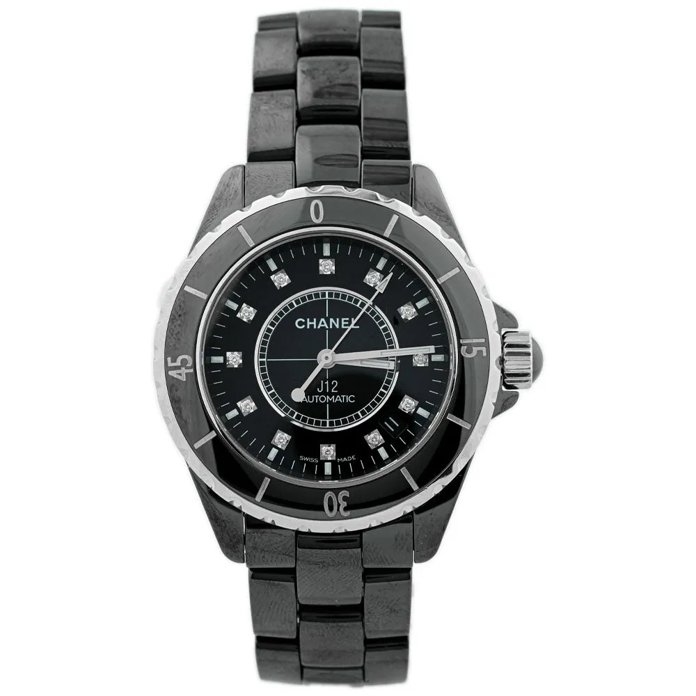 Chanel Ladies J12 Black Ceramic 38mm Black Diamond Dot Dial Watch Reference #: H5702