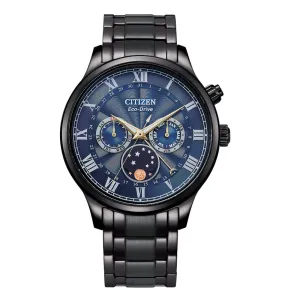 Citizen AP1055-87L Eco-Drive Blue Dial Moon Phase Black Band Watch