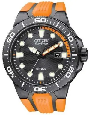 Citizen Eco-Drive Mens Scuba Fin Dive Watch - Black and Orange - Polyurethane
