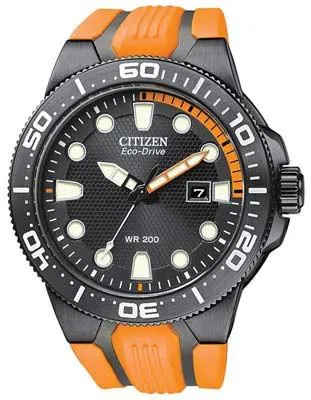 Citizen Eco-Drive Mens Scuba Fin Dive Watch - Black and Orange - Polyurethane