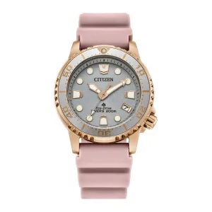 Citizen Promaster Dive Ladies Eco Drive Rose Tone Pink Rubber Strap Watch
