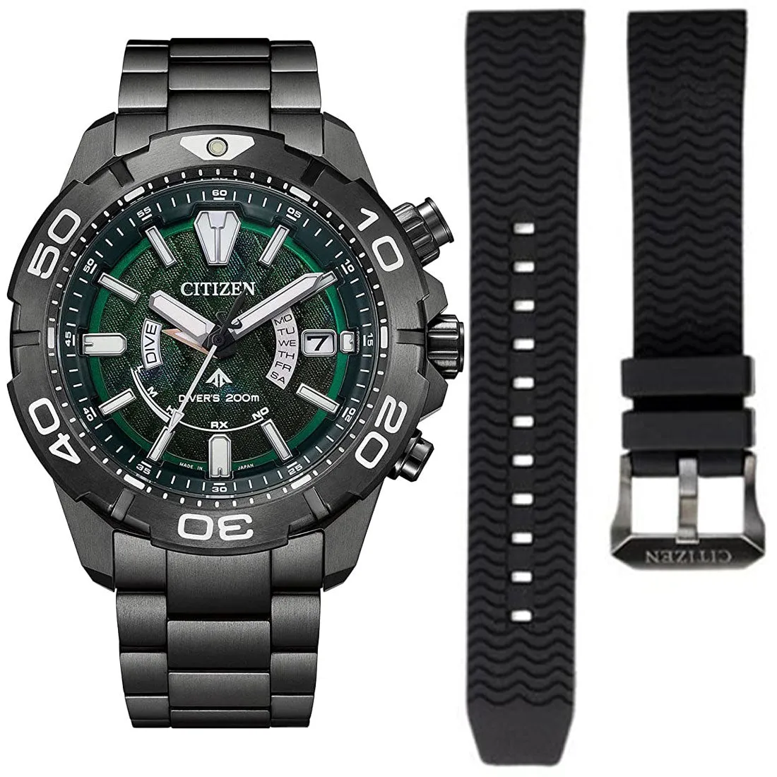 Citizen Promaster Marine Light in Black 2022 Green Edition AS7146-58W Titanium Watch with Extra Strap