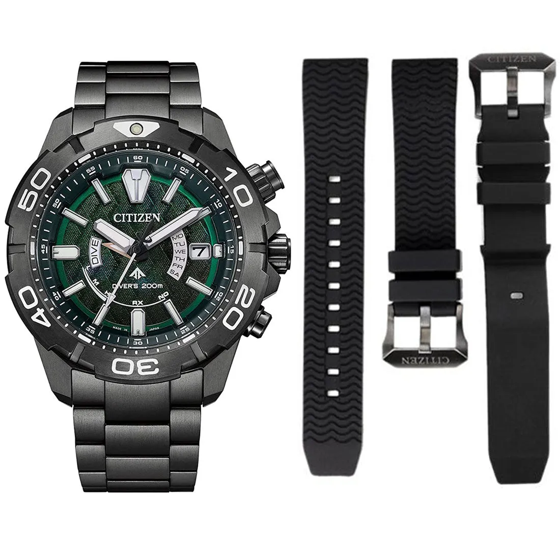 Citizen Promaster Marine Light in Black 2022 Green Edition AS7146-58W Titanium Watch with Extra Strap